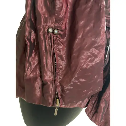 Cache Berry Metallic Sheen Jacket Lined Belt Puffer Exaggerated Collar NWT $238 Red