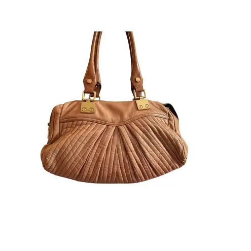 Treesje Women's Camel Leather Satchel Handbag with Gold Hardware Tan