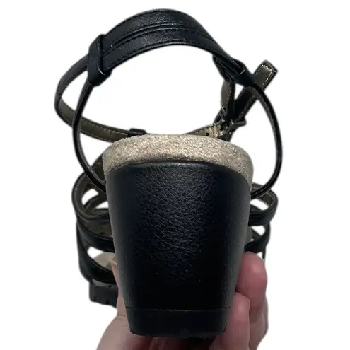 Life Stride Soft System “Neva” Cork Wedge Black Ankle Strap Sandals Women’s 11