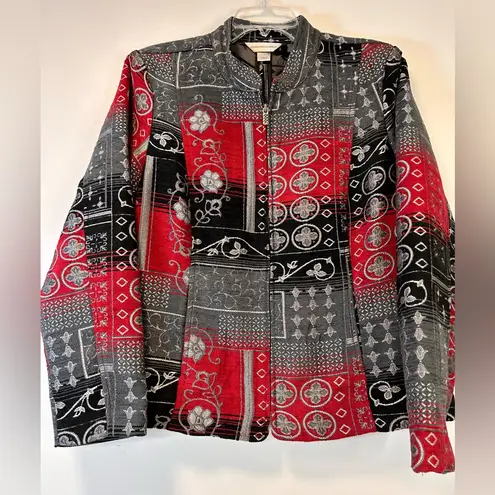 Christopher & Banks 90s Tapestry Jacket Red & Black Floral Design Women’s Large