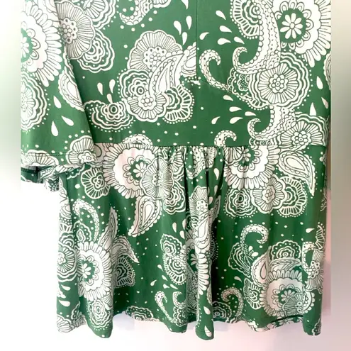Boden USA BODEN Louisa Top Womens 6 Green Bell Sleeve Floral Jersey Paisley Modal Coastal