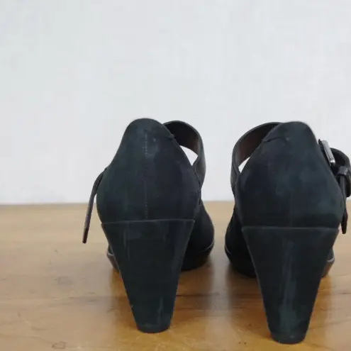 Ecco Shape 55 Black Nubuck Leather Mary Jane Heels Size 38