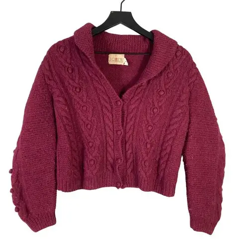 Vintage J. Crew Unisex Burgundy Shetland Wool Cardigan Sweater Size M Red Size M