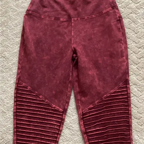 Zenana Outfitters ZANANA MINERAL WASHED MOTO LEGGINGS DK. BURGUNDY TINY WAIST BIG BUTT SZ MED