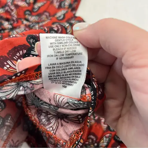 O.L.M. Butterfly Corset Puff Sleeve Cropped Top Red Black Womens Large Fairy NEW