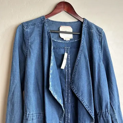 Anthropologie  Hei Hei Size Small Open-Front Jacket Linen Blue Chambray Denim