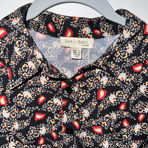 SEE U SOON BLACK MULTICOLOR ALL OVER FLORAL PRINT DRESS SMALL