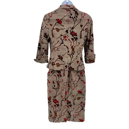 Newport News Blazer Skirt Suit Set Womens 4/6 Brown Floral Fall