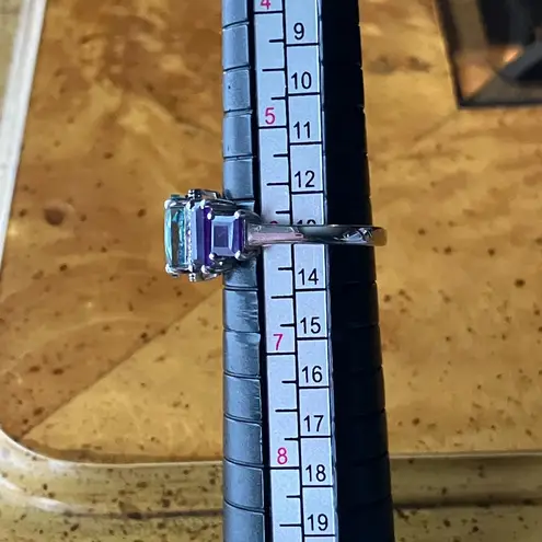 Teal Color Changing Fluorite Amethyst Art Deco Ring Size 6 Purple