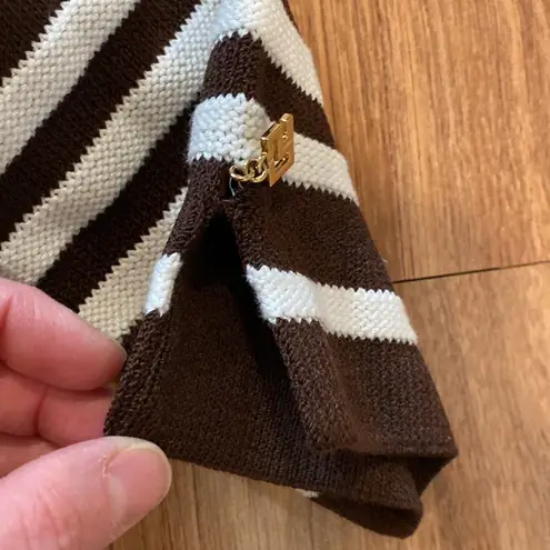 St. John Sport Women’s Brown & White Striped Cropped Knit Sweater Sz Sm