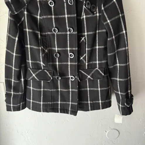 Ymi Coat NWT Y2k Dead Stock Womens Medium Plaid Wool Blend Fur Hood Jacket