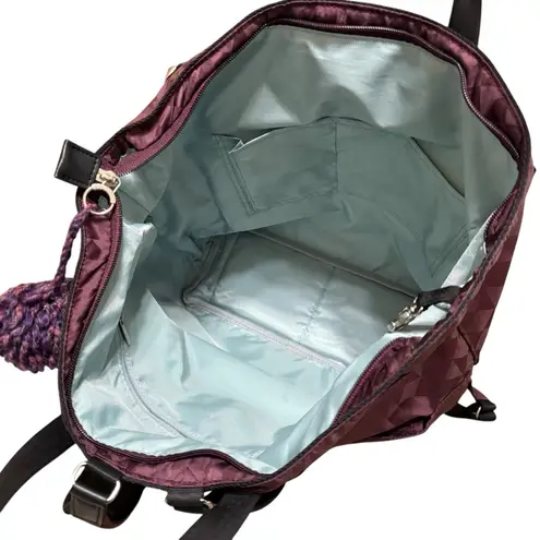 Kanana Project Burgundy Nylon Backpack Tote Bag Geometric Travel Large 14” x 17” Purple
