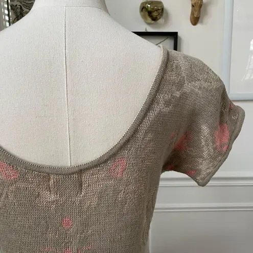 80s Knit Deville Boatneck Scoop Back Short Sleeve Knit Top Beige Taupe Pink S M Tan Size M