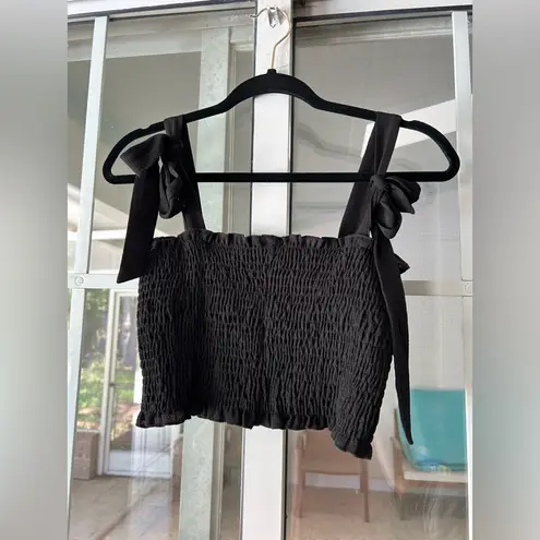 Gabriela Black Smocked Bodice Tie Strap Crop Top Size M