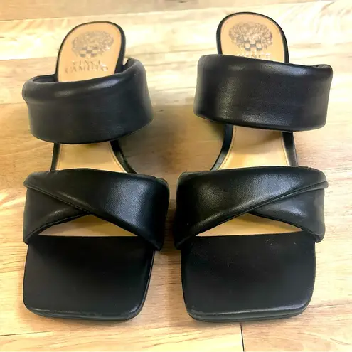 Vince Camuto  Black Leather Brisette Sandal Imported Women’s Size 8M