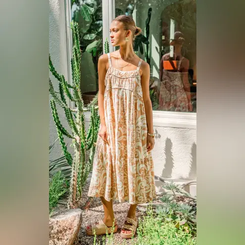 Greylin Sita Print Tiered Midi Dress with Piping Detail Size Small NWT Cottage