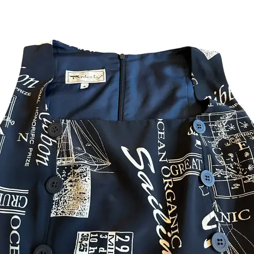 Pardue Les Navy Midi Dress Cruise Ocean Anchor Sea Print Button Size 4 Women's Blue