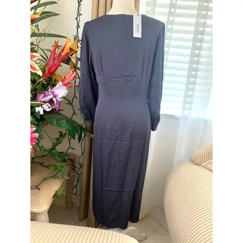 Amour Vert Aurelie Stretch Silk Bustier Midi Dress in Night Sky Blue