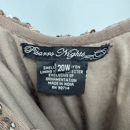 Pisarro Nights Draped Back Sequin Beaded Dress Mocha 20W Tan