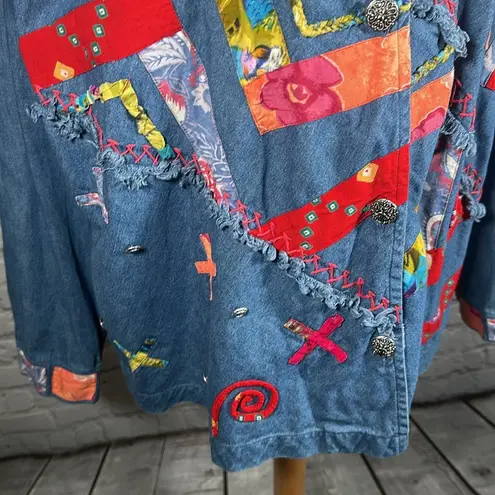 Sandy Starkman Spirit by Denim Embroidered Patchwork Shacket Jacket 2X Women's