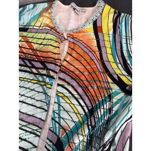 Alberto Makali Small Womens Cardigan Sweater Abstract Beaded Long Sleeve Y2K