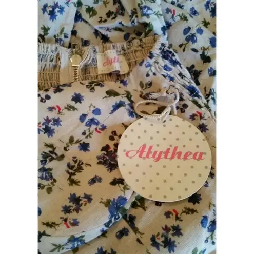 Alythea Beige Strapless Blue Floral Sweetheart Bust Party Dress by from ModCloth