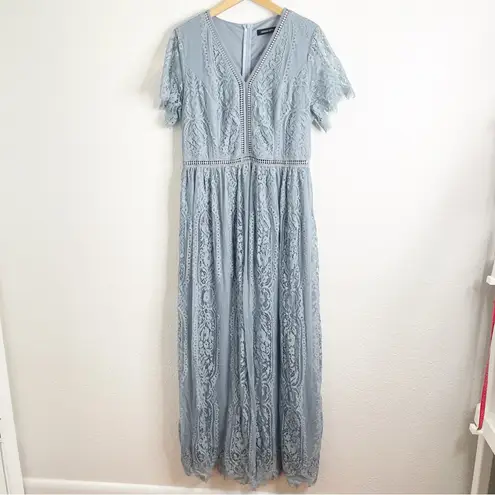 Merokeety Dusty Blue Lace Maxi Dress Extra Large