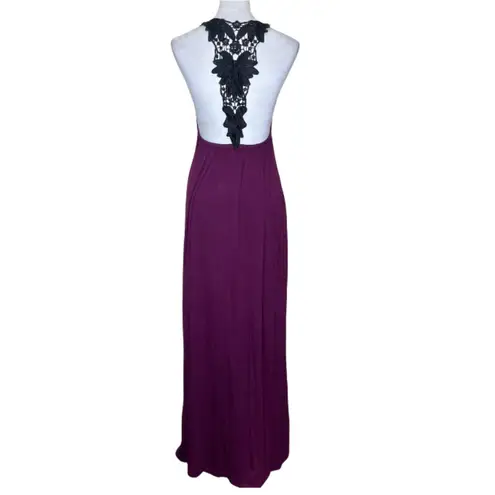 Grace Women's Plum Black Floral Lace Low Cut Maxi Dress Sexy Romantic S/M Purple Size undefined