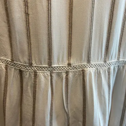 Fever Women's Tunic Blouse Top SZ XL Peasant Sleeve Cream Crochet Stripe Boho Brown