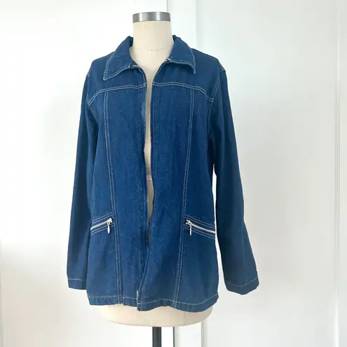 Vintage Adriana Sport Denim Jacket Zip Front Women Medium Blue Cotton