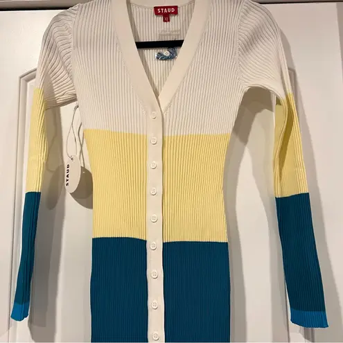 STAUD Shoko Striped sweater Yellow and Blue Pencil Midi dress Xs Yellow