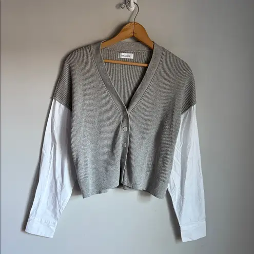 Naadam Gauze Mixed Media Cardigan XS Gray