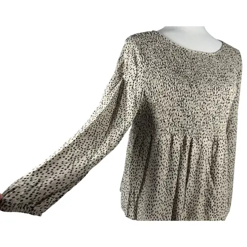 Urban Romantics Womens Long Sleeve Cheetah Print Blouse Size L Smocked Romantic