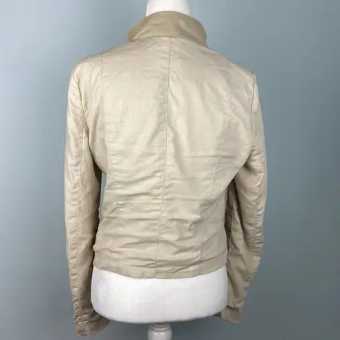 Revolve  Lamarque Leather/Linen Blend Biker Jacket in Neutrals Size Large