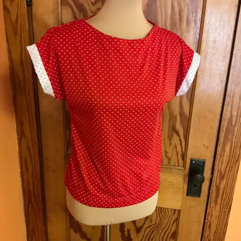 Vtg 70s polka dot polyester top Red Size L