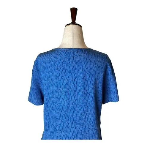 Equipment Blue And Black Dotted Silk Short Sleeve Crew Neck Blouse Size XS