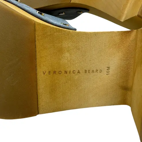 Veronica Beard Hannalee Suede Clog Sandals Heels Slide Wooden Blue Size 10