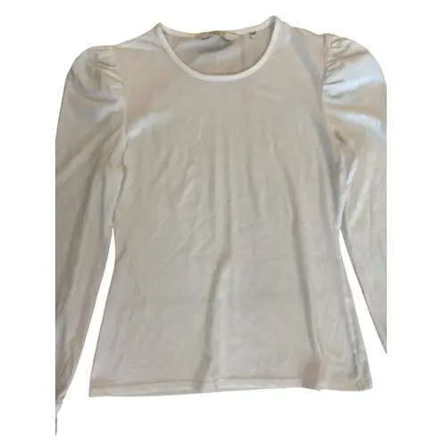 Rebecca Taylor Puff Shoulder Top Women's M Milk Crew Neck Pullover Long Sleeve