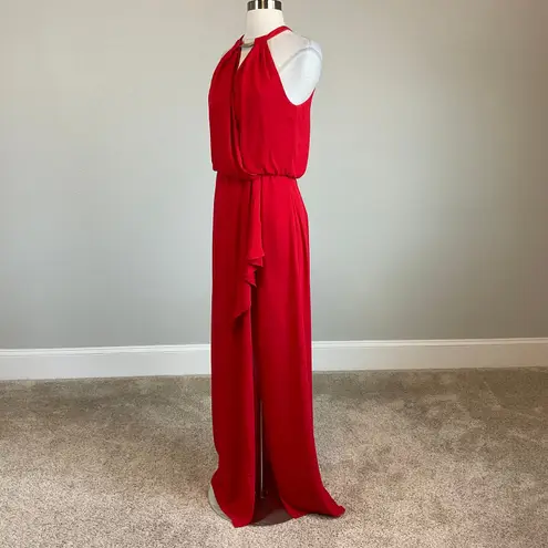 XScape Red Chiffon Sleeveless Ruffled Long Evening Gown Size 8 Formal Dress