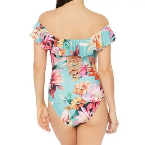 La Blanca NWT Jade Garden Floral Off Shoulder Ruffle One-Piece Swimsuit Size 8
