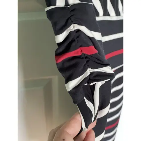 BCBGMAXAZRIA  Womens M Faux Wrap Fit & Flare Dress Sleeveless Azymetrical Striped