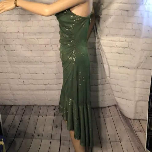 Taboo Vintage 1990s Green Sparkly Dress Asymmetrical Hem Stretchy