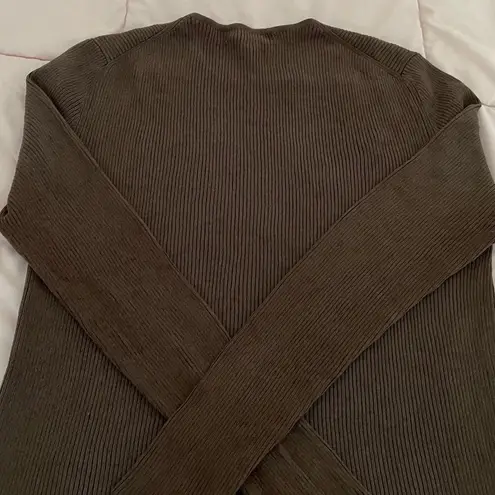 barney's new york brown silk blend ribbed long sleeve crewneck summer top, size M