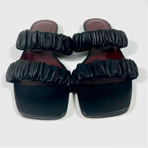 Staud Maya Ruched Slide Sandals Black EU 40 NEW Leather Double Strap Logo Size 9.5