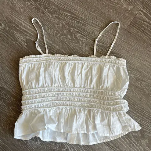 Madewell  Crop Top Womens XS Smocked Button Front White Preppy Cottage