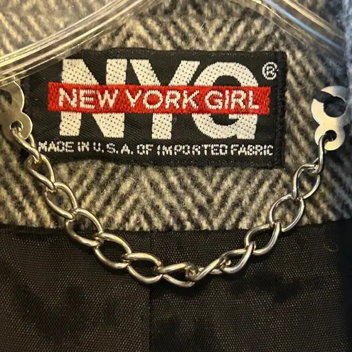 NYC New York Girl Herringbone Tweed Wool Blend Duster Coat Size 6 Gray