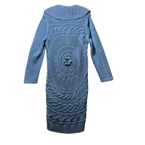 Blue Willi's Vintage Circular Knit Long Cardigan Wrap Coat L Denim Blue Cotton Size L