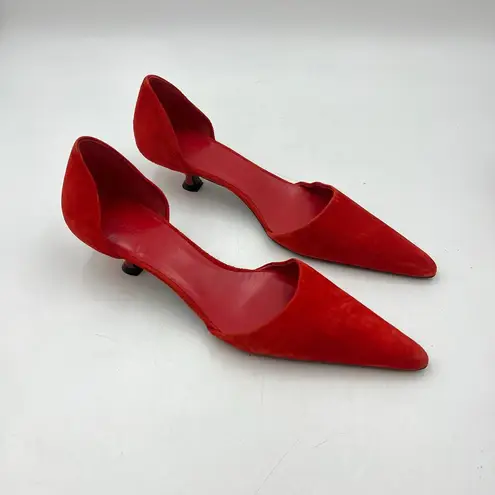 KHAITE Seville Suede d’Orsay Heels Red Pointy Toe Kitten