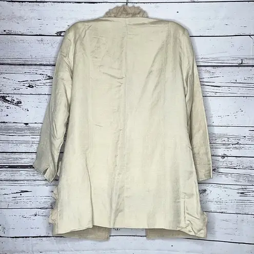 Multiples NWT Size L Tan Linen Blend Ribbon Chiffon Trim Open Front Coat Jacket