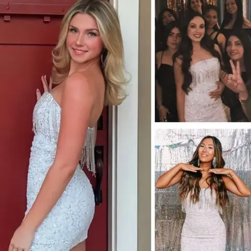 Retrofête NWT Retrofete CASSANDRA SEQUIN FRINGE White DRESS